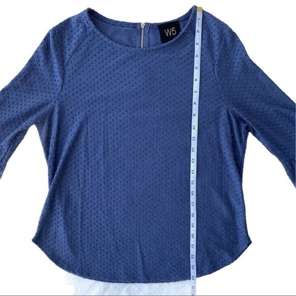 W5 Anthro Blue Swiss Dot Polkadot Textured Bell Sleeve Blouse Size Small - Picture 12 of 14